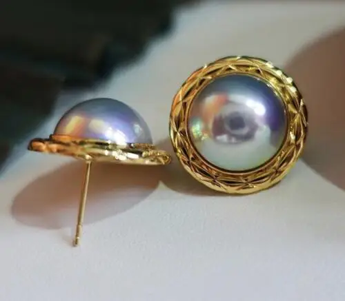 

wholesale 13-14mm pearl shell 14k Gold injection 925 Tremella needle earrings Jewellery