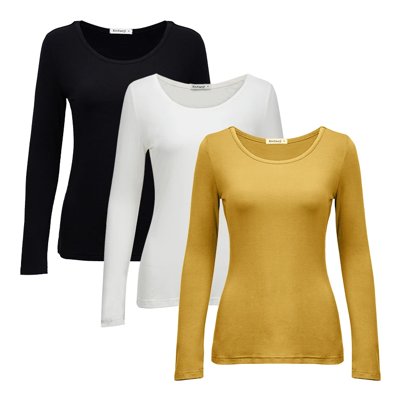 3 pcs 2 шт./3 шт. в упаковке, вискоза, спандекс, джемпер, женская блузка с длинным рукавом, эластичная Удобная майка A0305 - Цвет: 3 pcs
