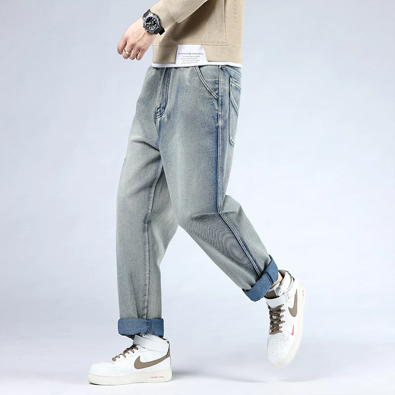 46 Plus Size 2021 High Quality Men's Baggy Chic Casual Denim Male Pocket Straight Pants Fashion Jeans Loose Trousers Streetwear
