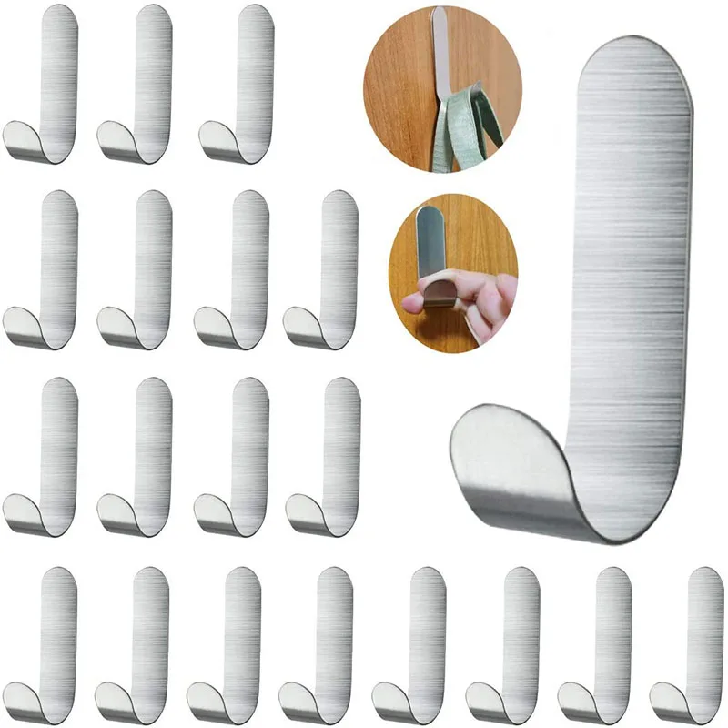 

Adhesive Hooks, Wall Hooks 20 Pack Heavy Duty Stainless Steel Wall Hooks Adhesive for Hanging Jackets, Kitchenware, Bathrobes