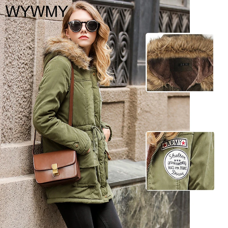 WYWMY Autumn Winter Jacket Women Parkas Cotton Padded Jacket Casual Slim Fit Coat Emboridery Hooded Parka Size 3XL Warm Overcoat