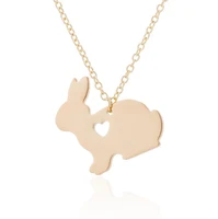 wangaiyao2021 popular animal rabbit necklace charming small animal little girl hollow love jewelry