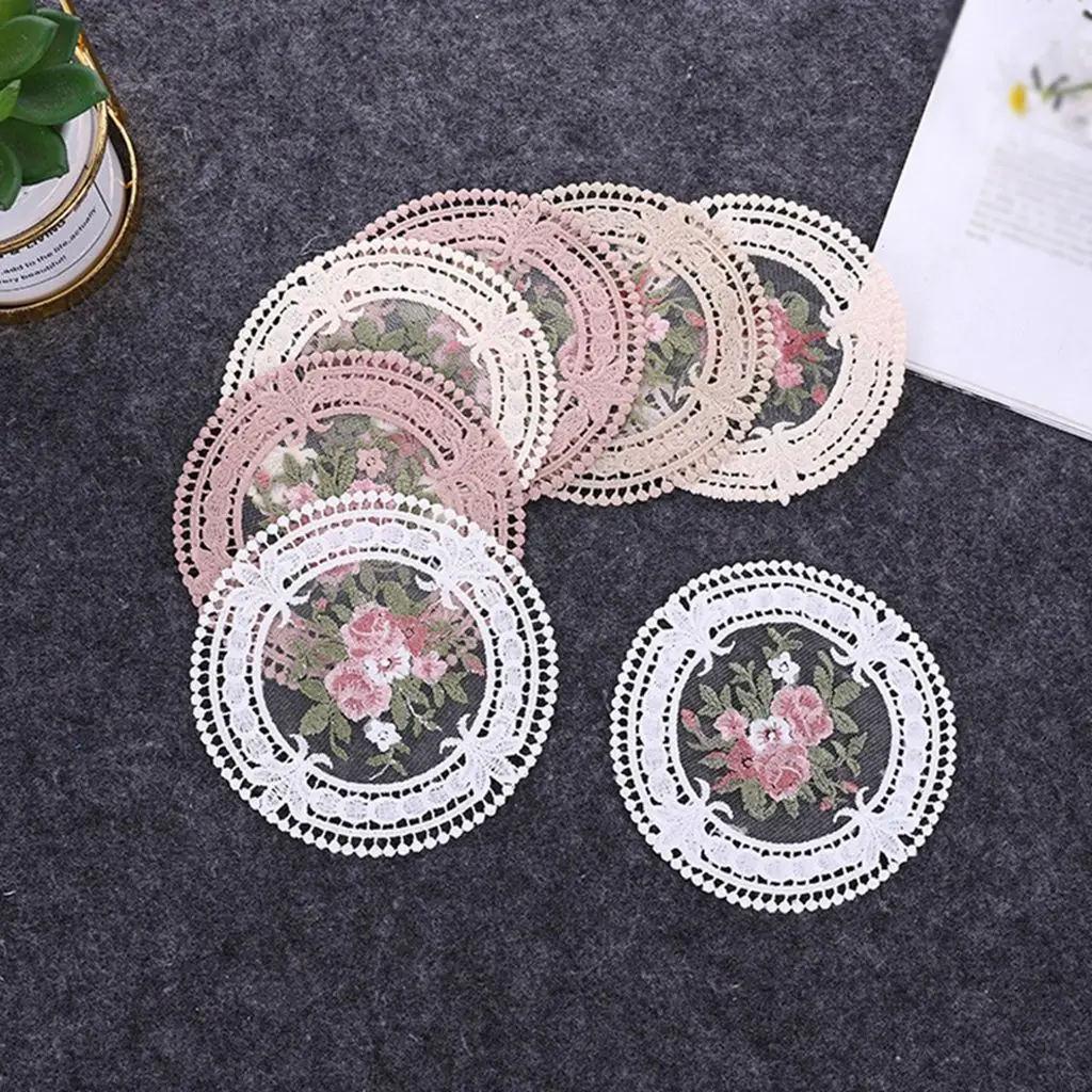 

European Style Retro Embroidery Craft Placemat Lace Fabric Insulation Plate Mat French Dining Table Deor Anti-scald Coaster
