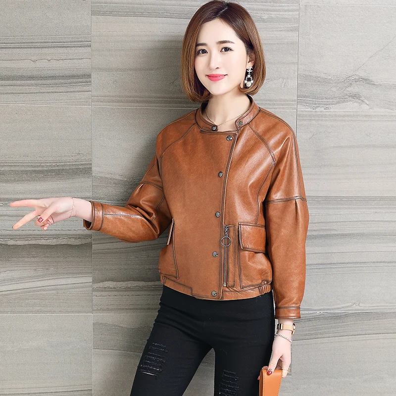 

Real 100% Genuine Leather Women Jacket Short Sheepskin Jackets Spring 2020 Plus Size Vintage Camel Coats WQT143