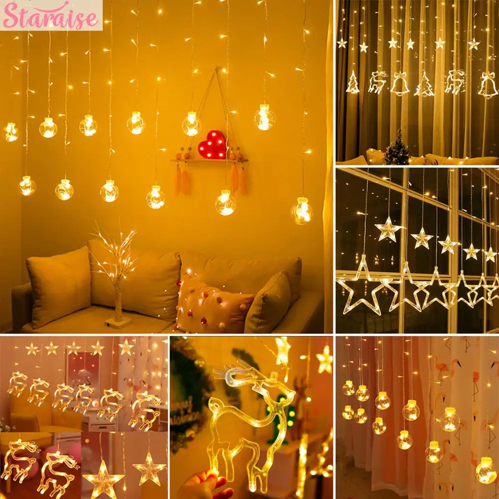 СВЕТОДИОДНАЯ Гирлянда со звездами и оленями осветительная цепочка 2019