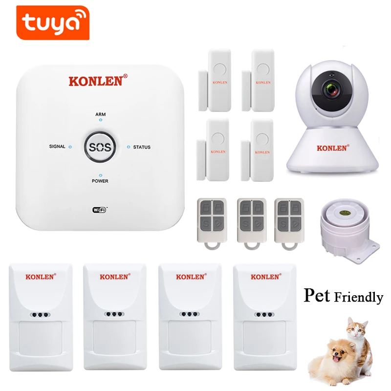 Wifi GSM Tuya мини-сигнализация комплект беспроводной с ip-камерой для дома безопасности дома поддержка Alexa Google Home Smart