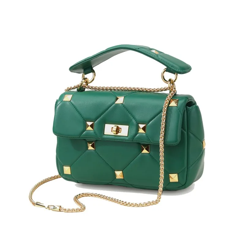 2022 New Genuine Leather Rivet Handbag Diamond Lattice Elegant Crossbody Bags Womens Armpit Concise Shoulder Bag Korean Style | Багаж и