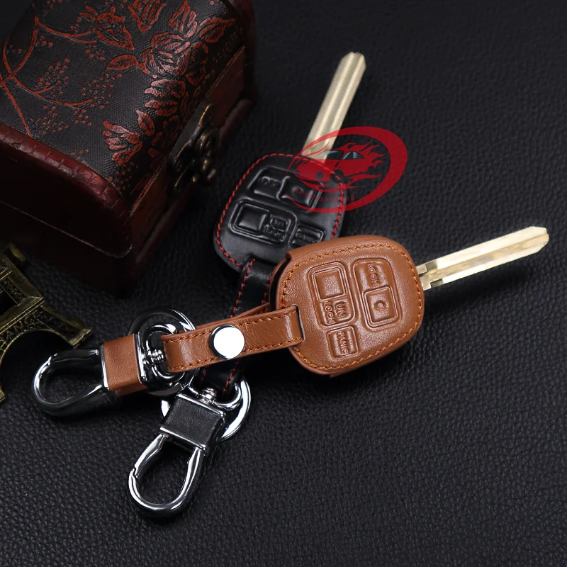 Hot sale car-cover 100% genuine leather car key cover for Toyota Tarago RAV4 Corolla Camry 3 Button remote case | Автомобили и
