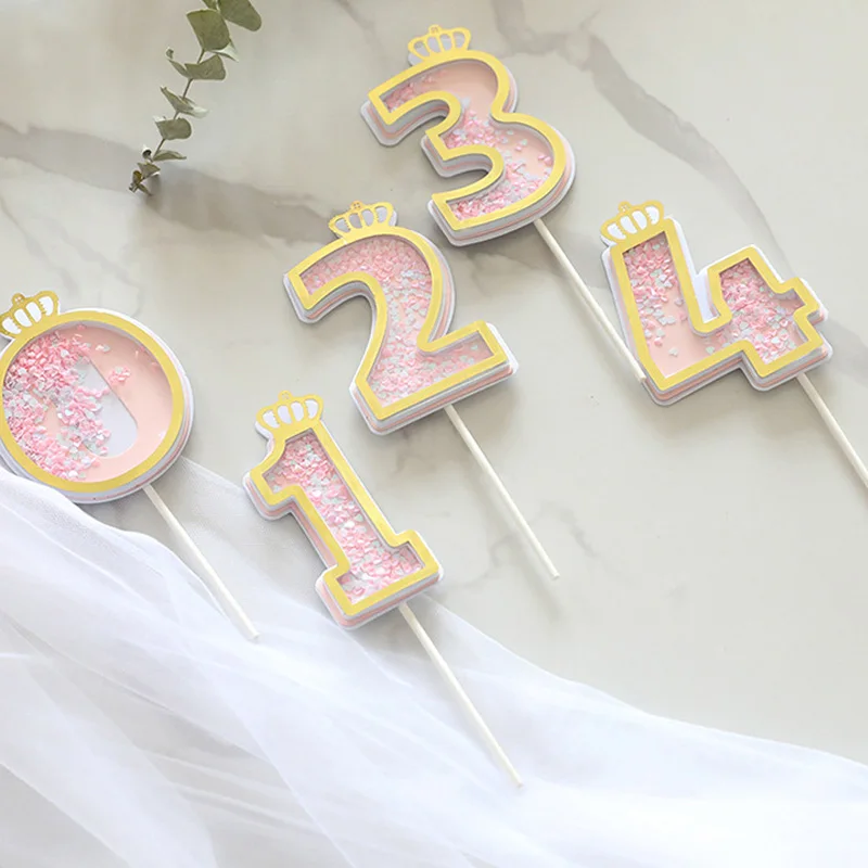 

New Sequins Digital Insert Birthday Number Cake Topper 0 1 2 3 4 5 6 7 8 9 Cake Topper Girls Boys Baby Party Supplies Decoration
