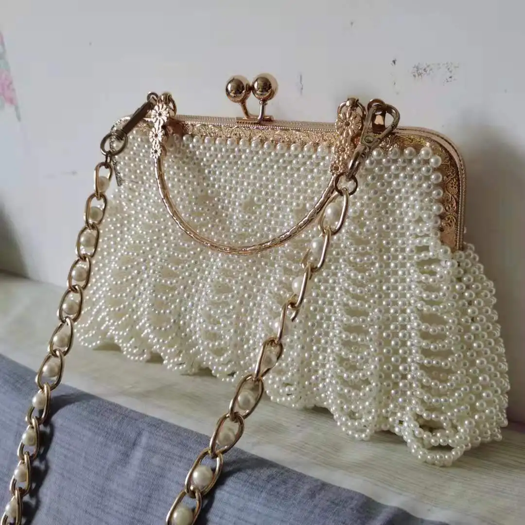 

Female Shoulder Bag Party Evening Bag White Beaded Crystal Wallet Lady Wedding Purse Rhinestones Handbags Clutch Bags for Women