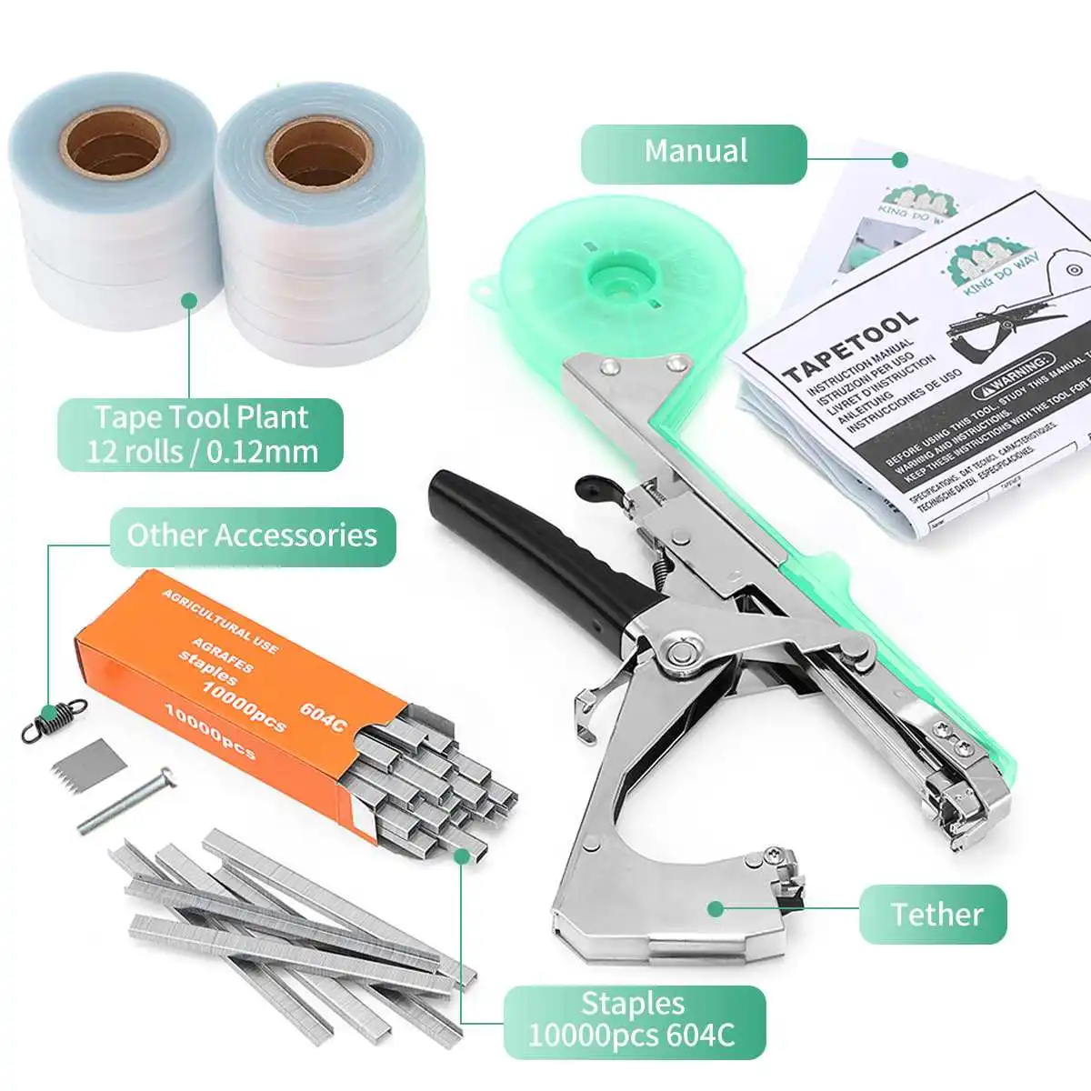

Tying Machine Set Plant Garden Plant Tape tool Tapener With Tape Stapler Set for Vegetable Grape Tomato Cucumber Pepper Flower