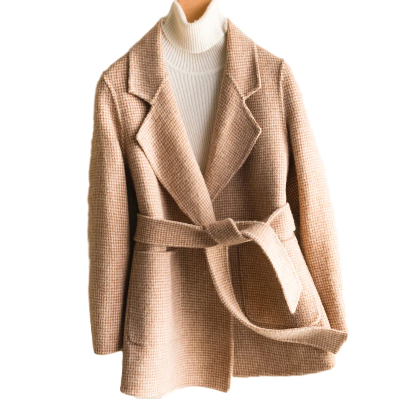 Осенне зимнее пальто Женское из 100% шерсти женская короткая куртка + пояс