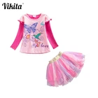 VIKITAкомплекты детской одежды для девочек, хлопковые топы с длинными рукавами + юбка-пачка Детские весенне-Осенние костюмы из 2 предметов одежда для малышей