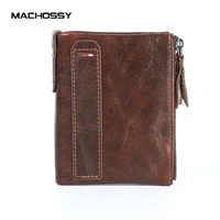 genuine leather wallet men coin purse rfid protected double zipper coin pocket wallet mens brand design vintage leather wallets