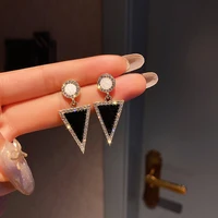 oliraft 2021 trend korean long drop earrings woman fashion geometric triangle black color aesthetic earring luxury banquet gifts
