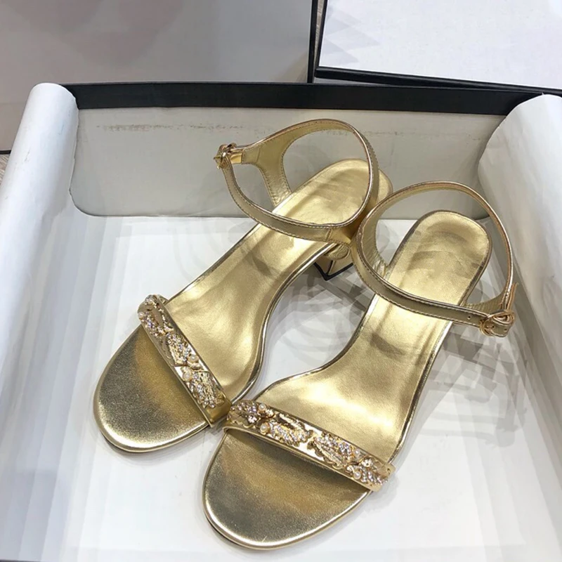 

Luxury Brand Women's Peep Toe Mules Gold Slip on Latform Shoes Sandals Classic Fashion Lady Sandals Ankle Strap Strappy Sandals