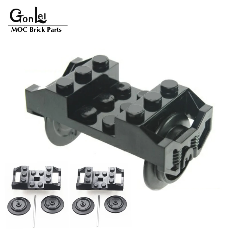 

2Sets/lot Train Wheel Holder+Wheels+Metal Axle MOC Part Building Block Toy Compatible for High-Tech Train 2878/57051/57878/x1687