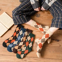 autumn and winter grid middle tube woman socks wool british style socks women kawaii harajuku designer socks