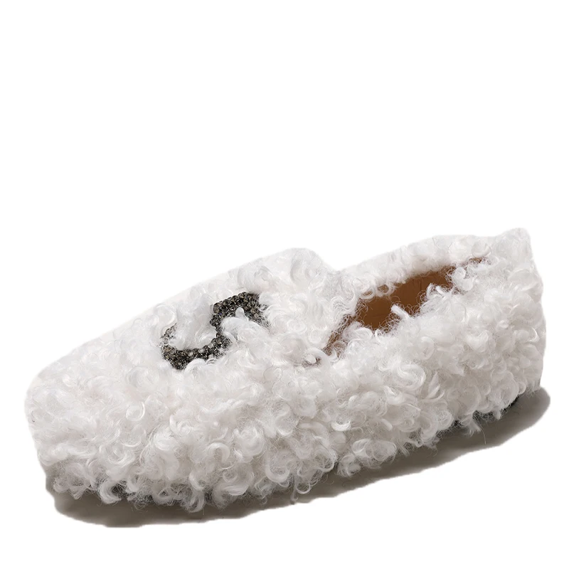 Женская зимняя обувь уличные Лоферы без застежки женская украшение с кристаллом