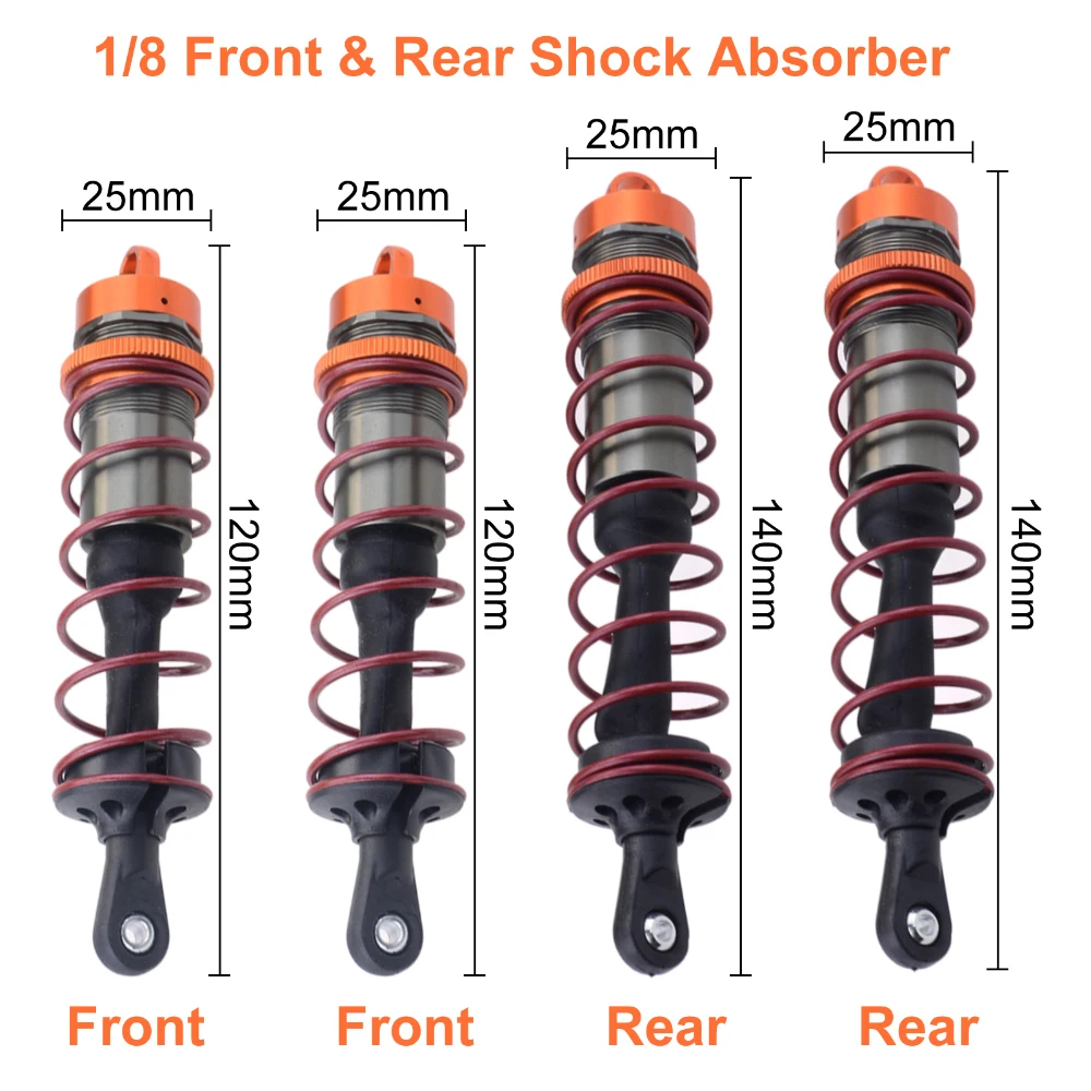 Amortiguador de Metal para coche, suspensi&oacute;n delantera y trasera de 120mm, 140mm, para JLB, HSP, EM Racing, HPI, Buggy, Truggy, ZD Racing, 4 Uds.-0