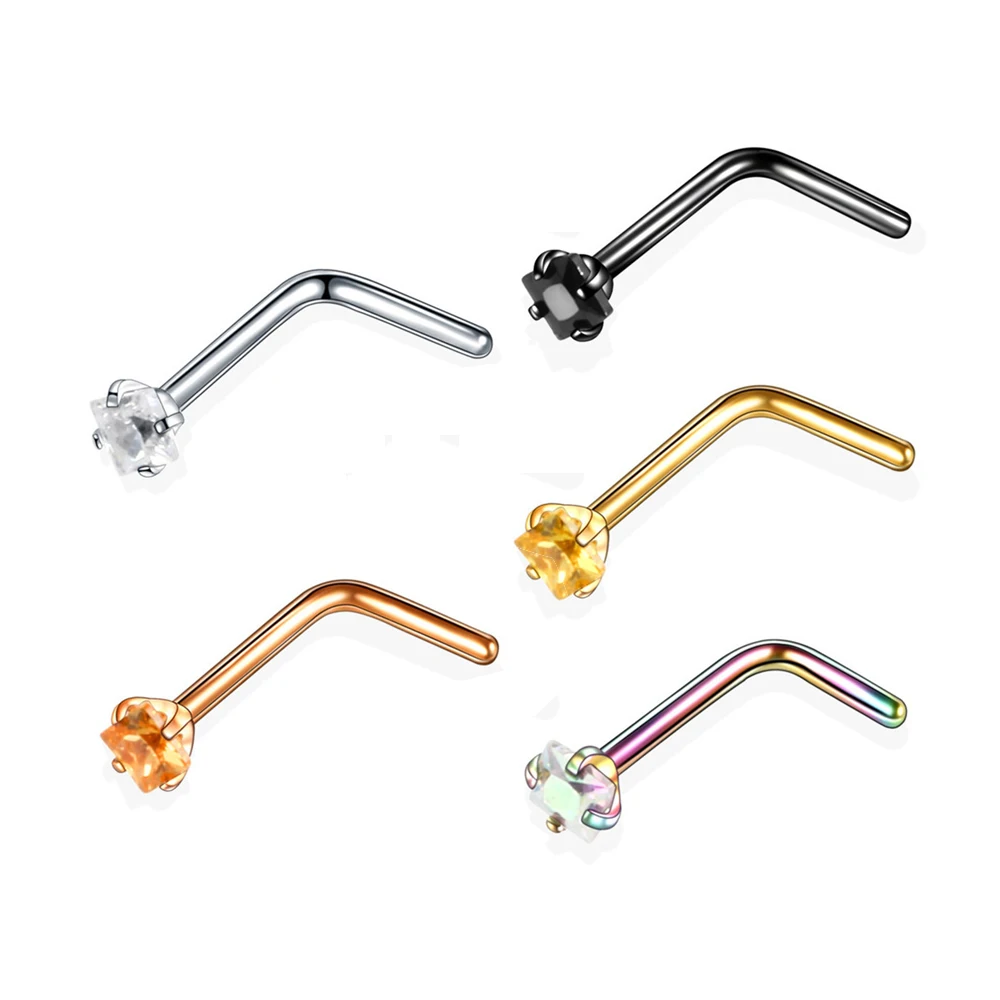 Кольцо-гвоздики в носу из титановой стали 316L с кубическим цирконием 5 шт.