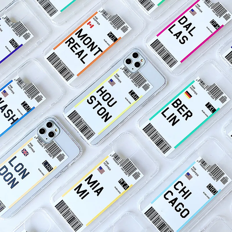 

Hot World City Dubai Singapore Paris Bangkok Travel Ticket Label Phone Case for Iphone 13 7 8 Plus 11 Pro Xs Max 12 Clear Cover