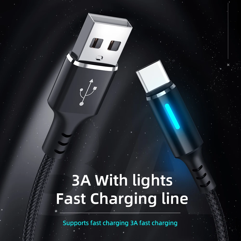HEZUGOYI 3A LED USB Type C Cable Fast Charging Mobile Phone Charger Android Type-C Data Cord Charge For Xiaomi Samsung S10 | Мобильные