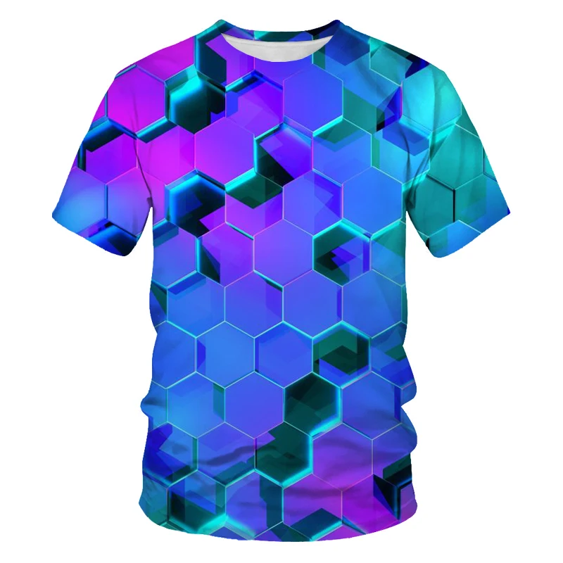 

2021 summer fashion new color square lattice 3D printing pattern, men. Trendy short-sleeved casual T-shirt clothing