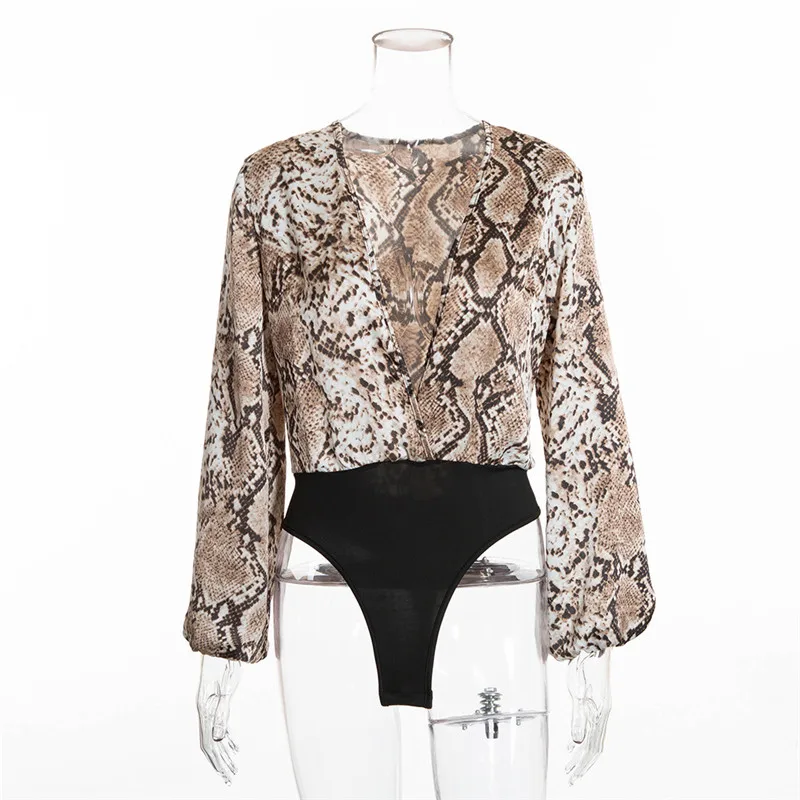 Дикий сексуальный Змеиный Леопардовый принт женский боди глубокий v образный