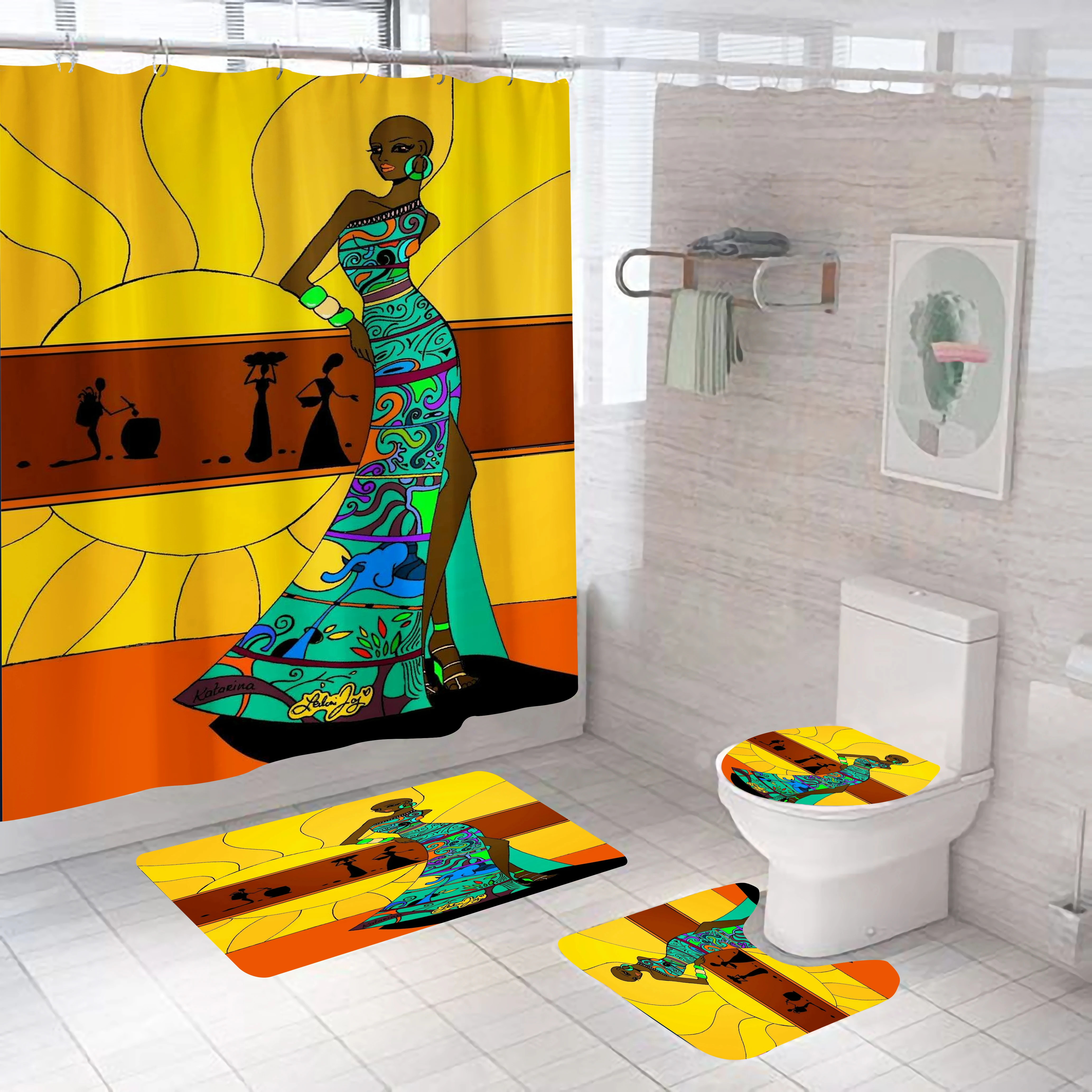 Занавеска для душа африканская девочка большой набор ковриков с ковровым