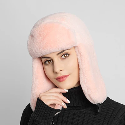 Rubber pink Зимний женский зимний мех наушники шапка на улице тёплый - Цвет: Rubber pink
