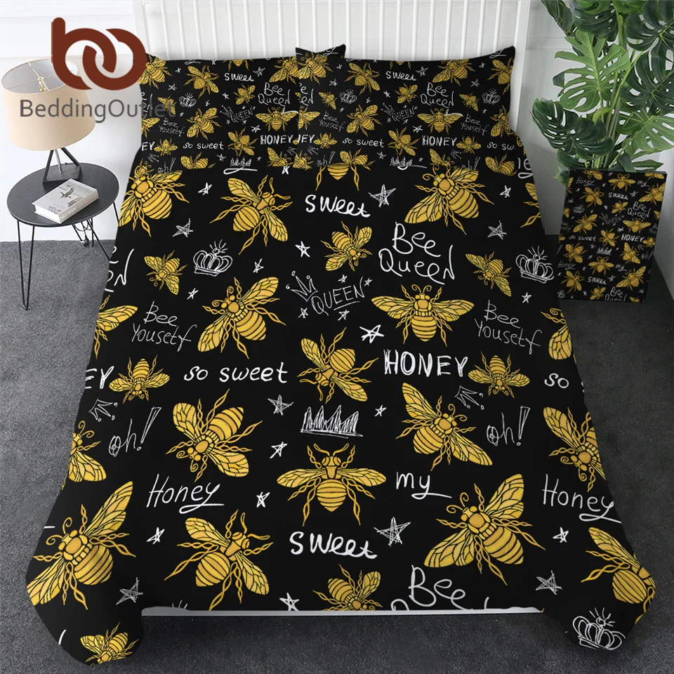 Постельное белье на выход с изображением медовой пчелы пододеяльник золотой