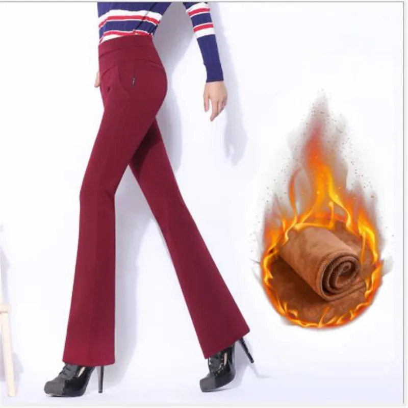 2019 New Women Pants Winter Office Lady Thick Velet Trousers Female Plus Size 4xl Flare High Waist Snow Wear Mujer M226 | Женская одежда