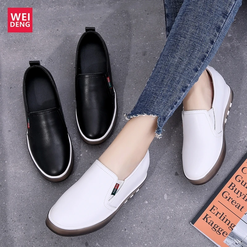 WeiDeng/женская повседневная обувь из натуральной кожи Лоферы на платформе для