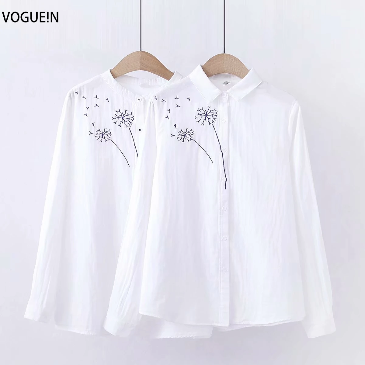 VOGUEIN Новая женская Повседневная рубашка с вышивкой одуванчика белая блузка