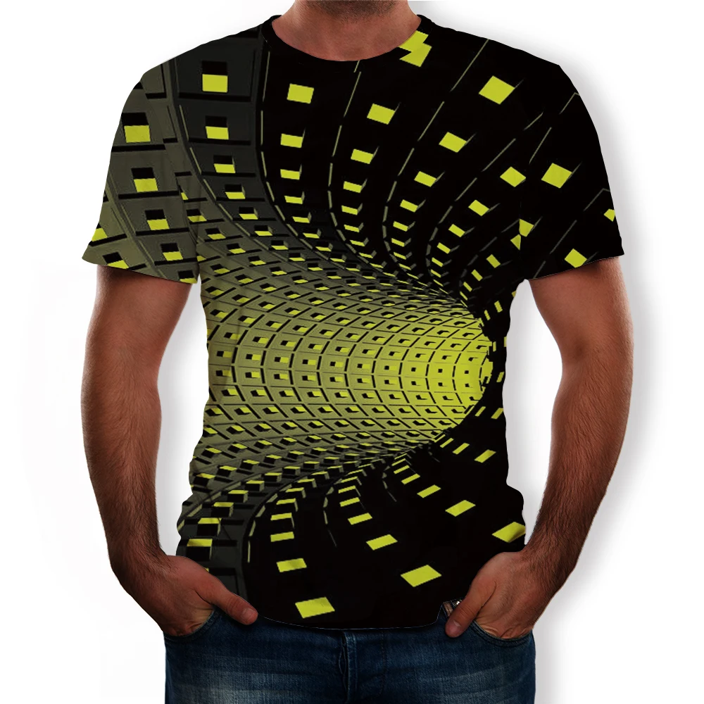 

2021 summer fashion new color vortex 3D printing pattern, men. Trendy short-sleeved casual T-shirt clothing