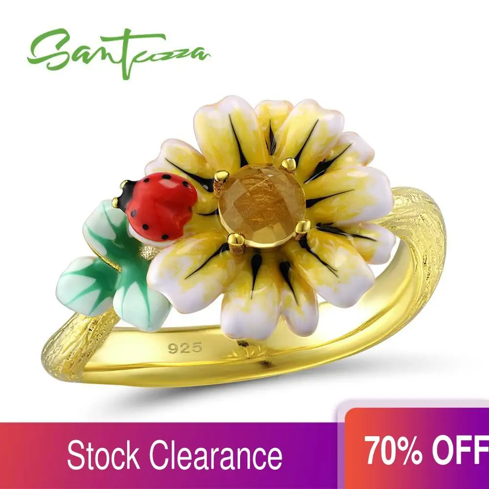 Женское серебряное кольцо SANTUZZA 925 пробы Серебряное изящное с желтым подсолнухом