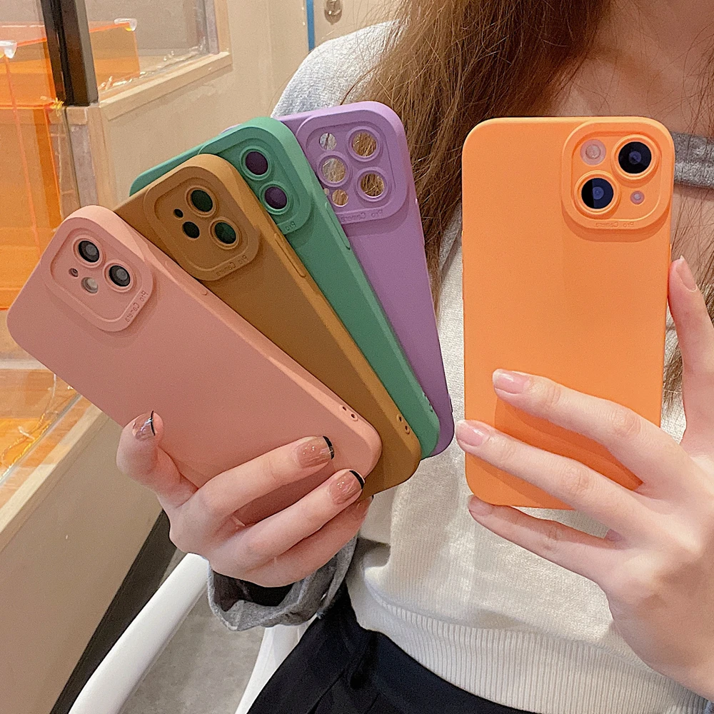 

Drop Protection Warm Solid Color Phone Case for iPhone 13 11 12 iPhone11 i13 Pro XR Xs Max X 7 8 Plus Matte Soft Silicone Cover