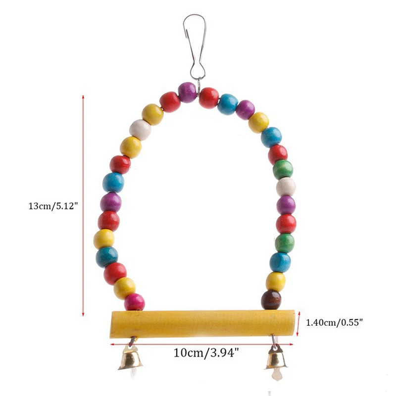 

Natural Wooden Parrots Swing Toy Birds Perch Hanging Swings Cage With Colorful Beads Bells Toys Bird Supplies Drop Ship