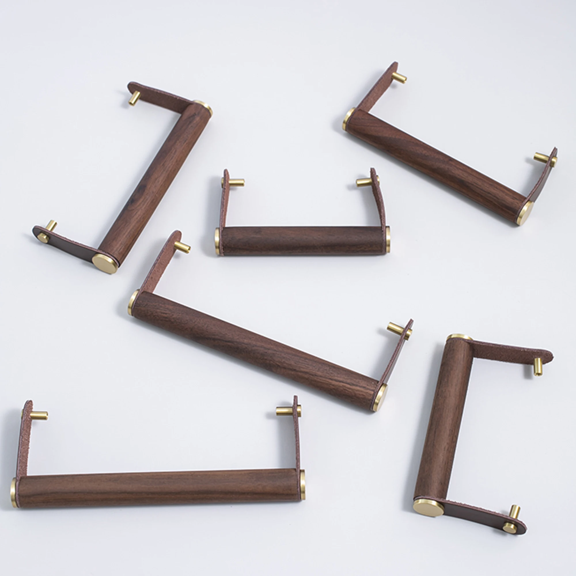 Деревянные регулируемые мебельные ручки Длинные для шкафа и ящика кожаные