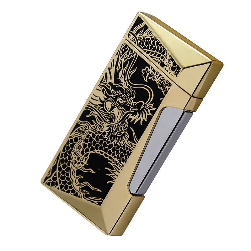 

Technology Windproof Lighter Straight Flame Ortodoor Metal Cigarette Smoking Tools Dragon Pattern Tiger Embossed Lighters