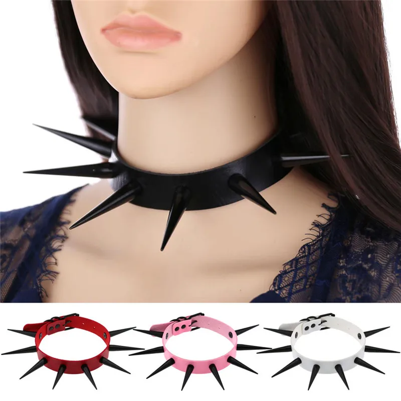 

Black Gothic Vegan Leather Studded Spiked Choker Necklace punk collar for women men biker metal chocker necklace goth jewelry