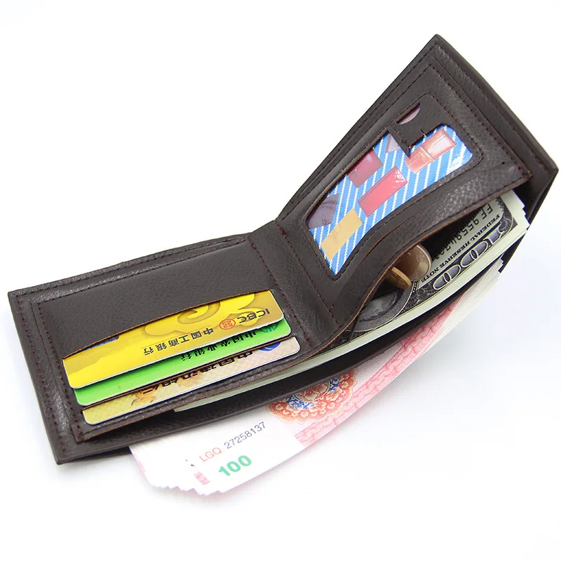 New Men's Wallet Short Leather Solid Luxury Thin Lychee Pattern Purses Credit Card Holder Business Male Purse |