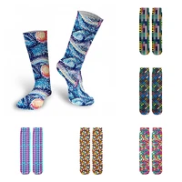 geometric pattern 3d printed cotton socks for women unisex street punk autumn breathable socks kawaii casual high ankle socks