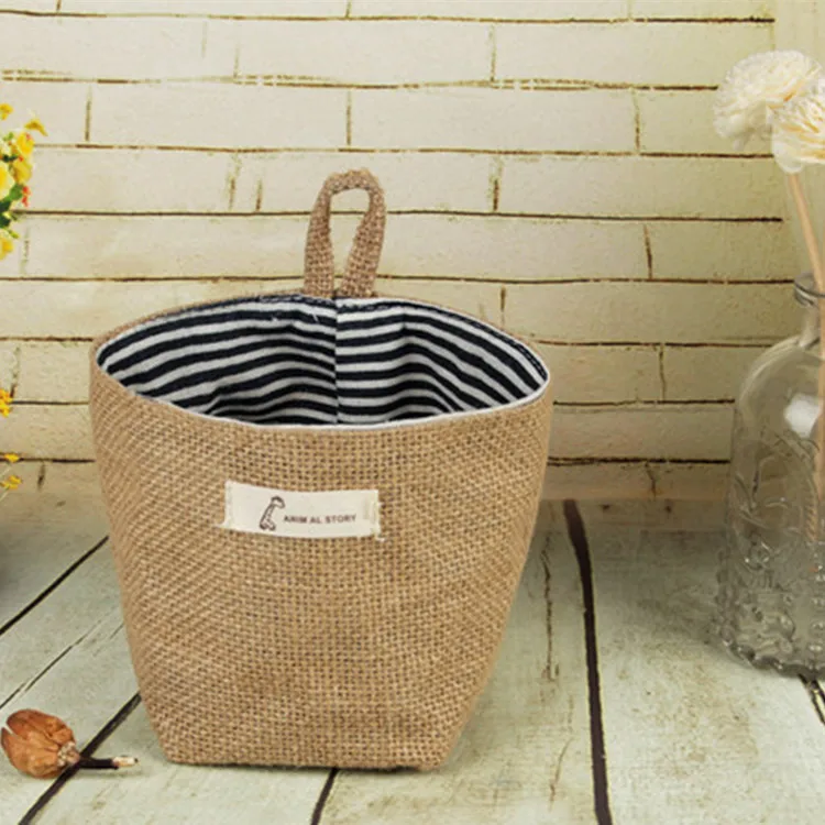 Blue stripe Специальное предложение, новинка, Zakka, в виде цветка, из хлопковой ткани, горшок, маленькие мешки, висячие, маленькая полосатая джутовая корзина для хранения, висячая сумка для хранения - Цвет: Blue stripe