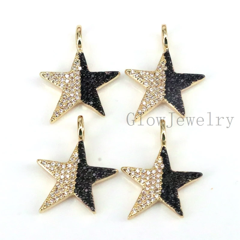 

5Pcs ,NEW Black and Clear CZ Micro Pave Five Point Star Shape Pendant,18k Gold Filled Star Charm, Necklace Bracelet Charm