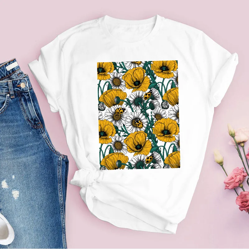 

Women Graphic Flower Floral 90s Summer Fall Fashion Vintage Print Tops Lady Tees Clothing Female T Shirt Womens T-Shirt