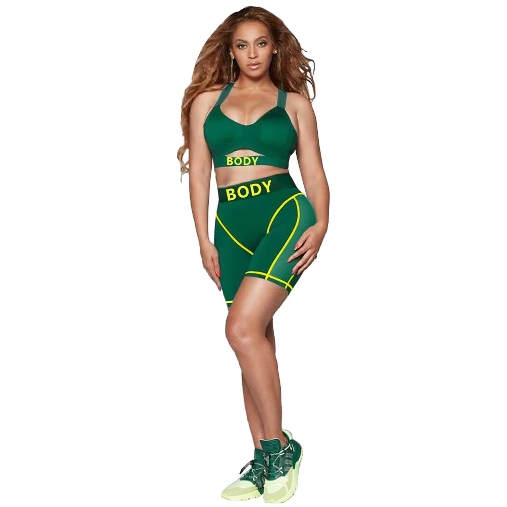 

Women Summer Body Letter Print Short Tracksuit Women Sexy Cut Out Tank Crop Top + Biker Shorts Slim