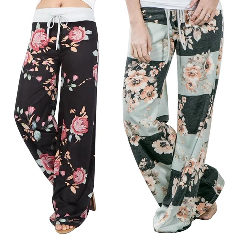 

2 Pcs Women's Joggers Pants Sports Yoga Pants Trousers Wide Leg Pant High Waist Sweatpants Black & Green L