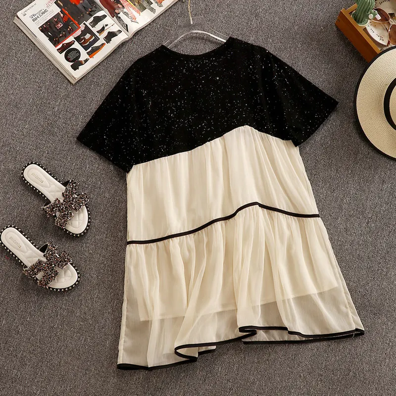 Женское Сетчатое платье с круглым вырезом повседневное свободное составного